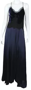 BLUMARINE Navy Blue & Black Silk Blend Velvet Lace Satin Evening Maxi Dress 42 - Picture 1 of 7