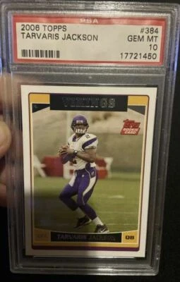 Tarjeta de novato 2006 Topps #384 Tarvaris Jackson PSA 10 Pop 13 Vikings Foto 1 de 2
