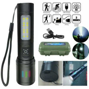 COB LED Flashlight Super Bright Tactical Torch Zoom w/ Rechargeable Battery - Picture 1 of 15
