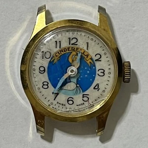BRADLEY WALT DISNEY CINDERELLA ARMS POINTING SWISS MADE WATCH, VTG WORKS GREAT! - Picture 1 of 3