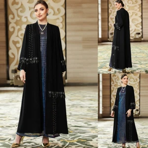 Maxi vestido vestido vestido largo caftán musulmán abierto de Dubai kimono abaya caftán - Imagen 1 de 27