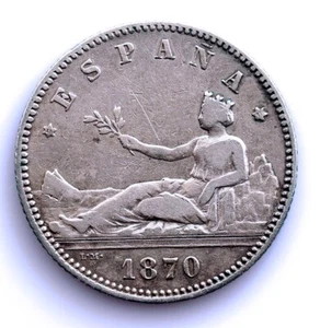 S.C. Spain-Gobierno provisional. 1 peseta 1870*18-70 SNM. Plata 5 g. Escasa - Imagen 1 de 2