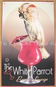 Weiß Papagei Lounge BLECHSCHILD Wanddeko Cocktail Metall Vintage Werbung Bar Poster OHW - Bild 1 von 5