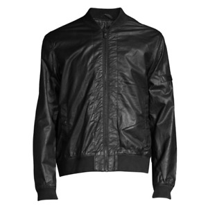 John Varvatos Star USA Men's Zigzag Bomber Jacket Coated Twill Zip Front Black