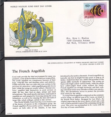 ST LUCIA 1978 3 FIRST DAY COVERS WORLD WILDLIFE FUND WWF FISH + CARDS + CACHET - Image 1 of 3