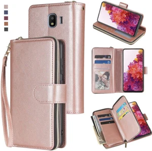 Funda tipo billetera Samsung J2 Pro (2018) 9 tarjetas cremallera ranuras soporte abatible estuche de cuero - Imagen 1 de 42