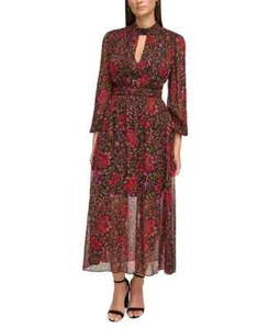 Guess Printed Chiffon Cut-Out Lace-Up Maxi Dress MSRP $148 - Picture 1 of 5