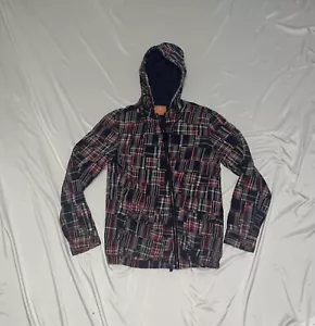 J Press Full Zip Jacket With Hood Madras Plaid Mens Size Small Patchwork Hoodie - Picture 1 of 3