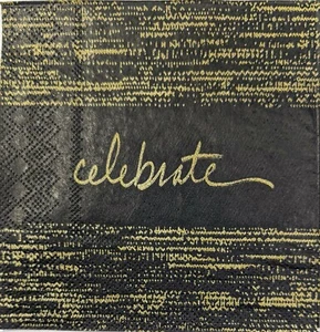 TWO Individual Paper Cocktail Decoupage Napkins - 1774 Celebrate Black & Gold - Picture 1 of 2