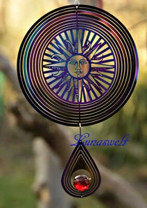 Edelstahl Windspiel Spinner Regenbogenfarben Sonne mit roter Kugel - Bild 1 von 8