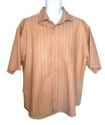 Bugatchi Uomo Shirt Mens XL Orange Striped Short Sleeve Button Up Casual Dressy - Image 1 of 4