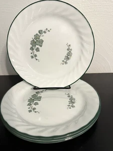 Corelle Callaway Ivy Bread/Dessert Plates Green Trim White Swirl 7 1/4" Set of 4 - Picture 1 of 6