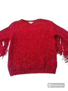 Chelsea & Violet Youth Girls Tassel Sleeve Knitted Sweater Red Sz XLARGE Fringe - Picture 1 of 6