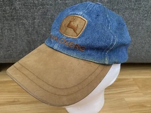 Vintage John Deere Denim Cap Mütze verstellbar Arbeitskleidung Bauernhof Wildleder Leder Logo - Bild 1 von 10