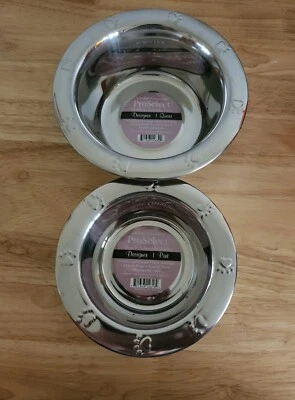 2 Pk Dog Dish Embossed Paw Print Stainless Steel - Image 1 of 2