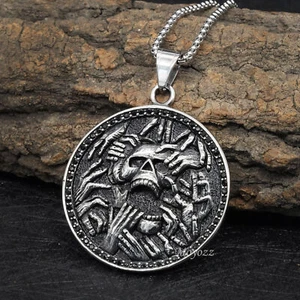 Gothic Mens Biker Skull Pendant Necklace Men Stainless Steel Chain Silver Gift - Picture 1 of 5