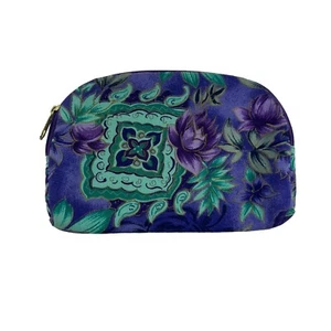 Vintage Ted Lapidus Purple Green Floral Makeup Bag Pouch Cosmetic Travel - Picture 1 of 7