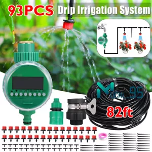 82ft 25M Drip Irrigation System Plant Self Garden Watering Hose Spray Kit +Timer - Picture 1 of 57