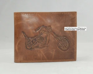 5700TAN Hochwertige Geldbörse Portemonee Portemonnaie Leder mit Biker Prägung - Picture 1 of 5