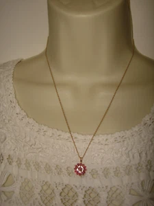 Vtg Nice 14k Yellow White Gold Chain Choker Ruby Diamond Pendant Necklace 18" L - Picture 1 of 8