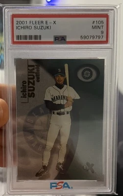 2001 FLEER E-X #105 ICHIRO SUZUKI ROOKIE RC #/1999 PSA 9 Mint Mariners - clean - Image 1 of 2