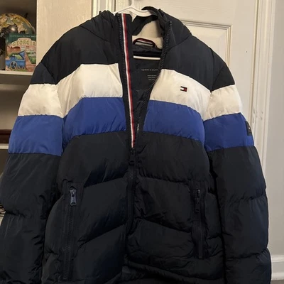 Chaqueta acolchada Tommy Hilfiger vintage resistente al agua rayas de color para hombre XL Foto 1 de 4