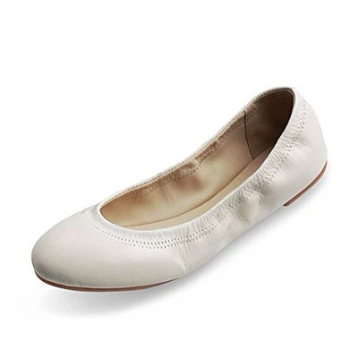 J. Crew 皮革芭蕾平底 7.5 码奶油色橡胶鞋底舒适可爱意大利 — 第 1/4 张图片