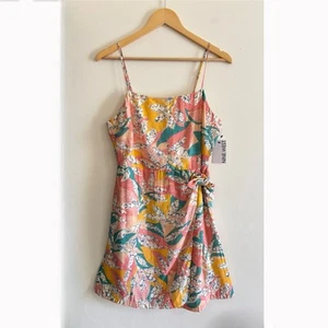 NEW Nine West Side-Tie Faux Wrap Mini Dress Womens Medium Pink Floral Spring - Picture 1 of 12
