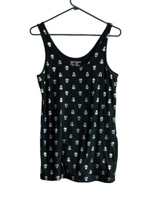 Без границ XL черный майка серебряные черепа по всему печати готический гранж Y2K - Изображение 1 из 4