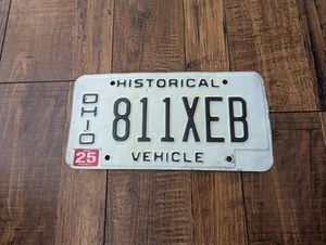 1990s Ohio Historical Vehicle 811XEB White Black Vintage Embossed License Plate - Picture 1 of 2