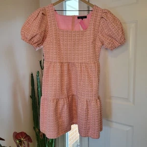 Simply Southern rosa Tweed kurz Puffärmel Lagenlook Frühlingskleid, Gr. XL - Bild 1 von 10