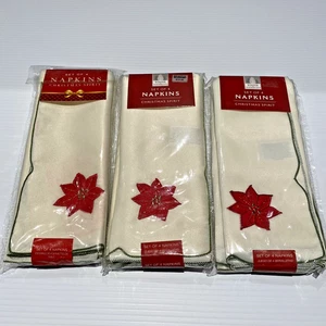 12 Winter Wonderland Christmas Spirit Poinsettia Polyester Napkins 17” - Picture 1 of 19