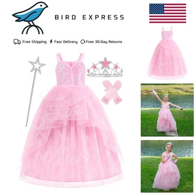 Vestido Wicked Glinda Disfraz para Niña, Vestido Bruja Rosa Princesa Talla 7-8 Foto 1 de 4