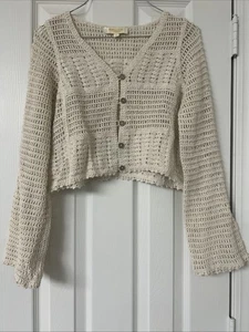 Crocheted Cropped Sweater, Size XS, 100% Cotton, Decorative Buttons - Picture 1 of 7
