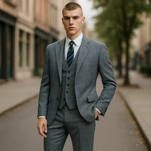 Traje MOSS 1851 a medida para hombre 3 piezas azul cuadros talla 40 pantalones cortos 34x27 nuevo con etiquetas - Imagen 1 de 14