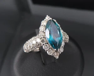 Seltener 2,15ct natürlicher blauer Zirkon 1,31ct Diamant Halo Platin Ring Größe 6,5 - Bild 1 von 15