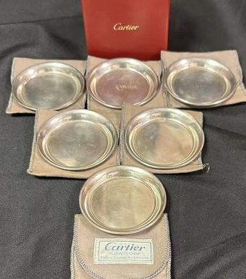 Cartier Vintage Coasters Sterling Silver Set of Six Mid Century Original Pouches - Image 1 of 4