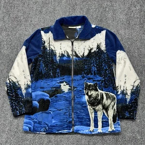 Vintage Wolf Print Full Zip Fleece Jacket Collections Etc Wolves Double Sided M - Picture 1 of 9