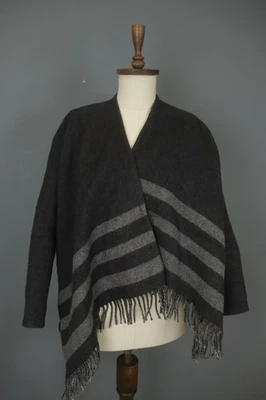 Maje Black Striped Wool Long Sleeve Open Front Poncho Cardigan Size M / L - Image 1 of 4