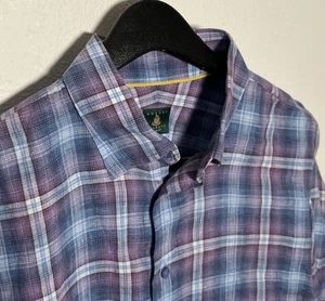Robert Talbott 100% Linen Button Down Shirt Men’s Large Plaid Casual Lightweight - Picture 1 of 8