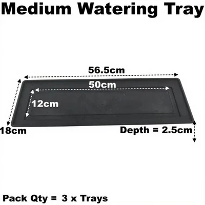 Medium Plant Pot Drip Watering Tray Saucer  Black Windowsill Seed Trays Qty = 3 - Image 1 of 4