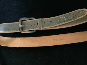 Linea Pelle Olive Green Leather Belt Studded, Brass Verdi Buckle, Hand Made - Picture 1 of 13