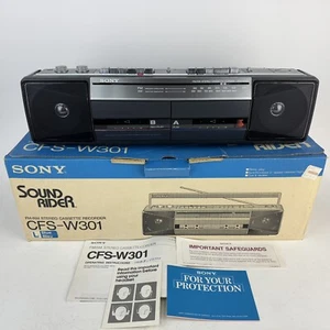 Vtg Sony Sound Rider Dual Cassette Tape Player Boombox CFS-W301 RARE Blue w/Box - Picture 1 of 20