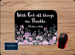 WITH GOD ALL THINGS ARE POSSIBLE PURPLE FLORAL CUSTOM MOUSE PAD DESK MAT GIFT - Picture 1 of 1