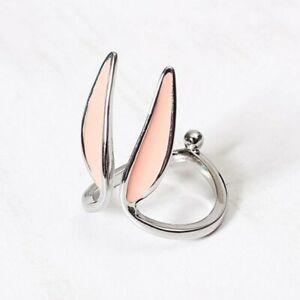 Fashion Enamel Rabbit Open Ring Rose Flower Women Adjustable Party Jewelry Gift