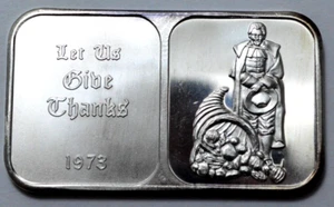 1973 1 OZ 999 SILVER BAR RARE Let Us Give Thanks CRABTREE MINT Thanksgiving Bar. - Picture 1 of 4