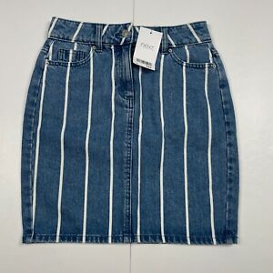 NEXT Skirt 6 Blue Denim 100% Cotton Womens Striped
