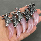 10pcs Natural Pink Quartz Stone Wolf Tooth Pendant Necklace Wholesale Amulet