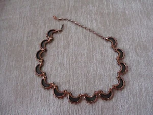 VTG RENOIR Signed Necklace, Crescent Moon Design Copper & Black Enamel - Picture 1 of 9