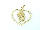 14k Yellow Gold Vintage Small Floral Flower Heart Pendant